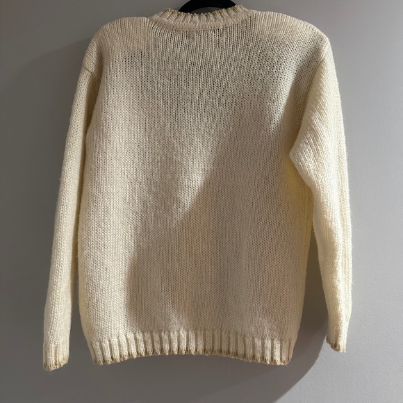 Vintage SK & Company Sweater Womens Medium Cream Mohair Wool Floral Embroidered - Picture 7 of 7